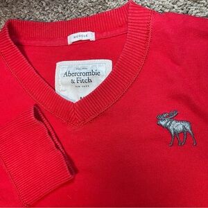 Abercrombie Fitch muscle pullover V neck sweater medium red moose‎ preppy office